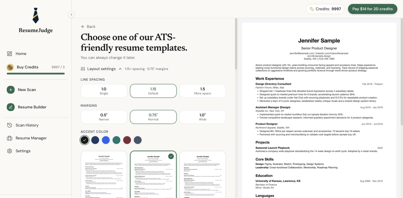 ResumeJudge resume builder dashboard
